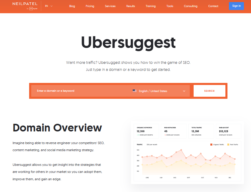 Outil de recherche de mot-clés : Ubersuggest