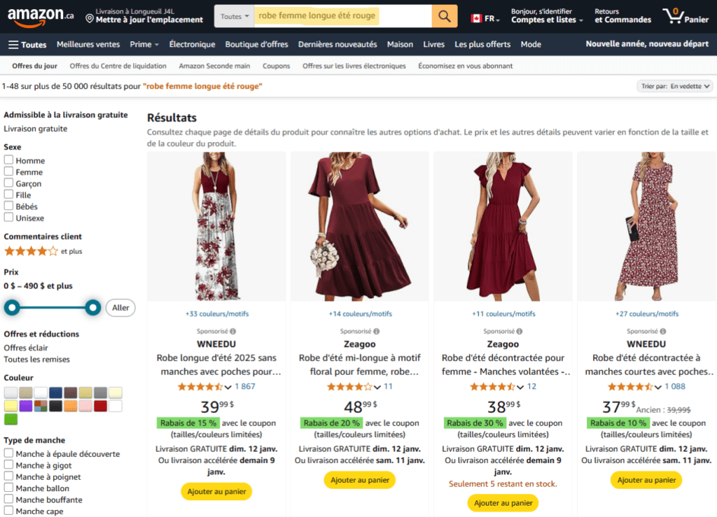 Amazon boutique en ligne - Nom de produit - Couleur