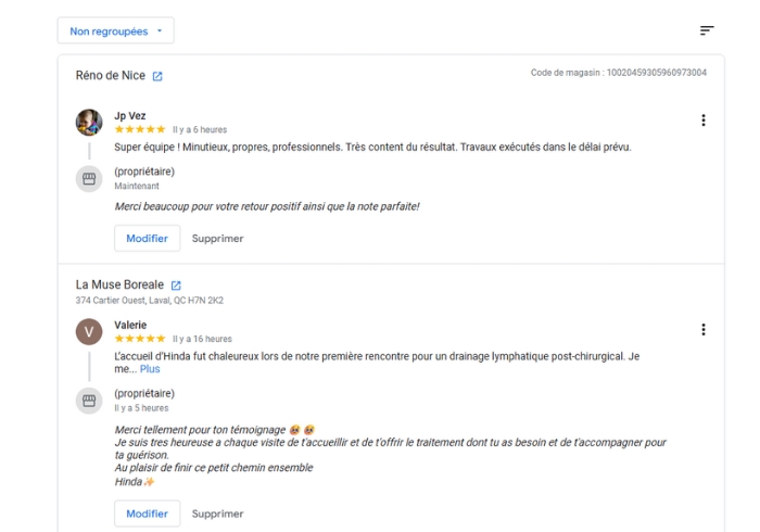 Gestion des avis - avis clients sur google - seo local