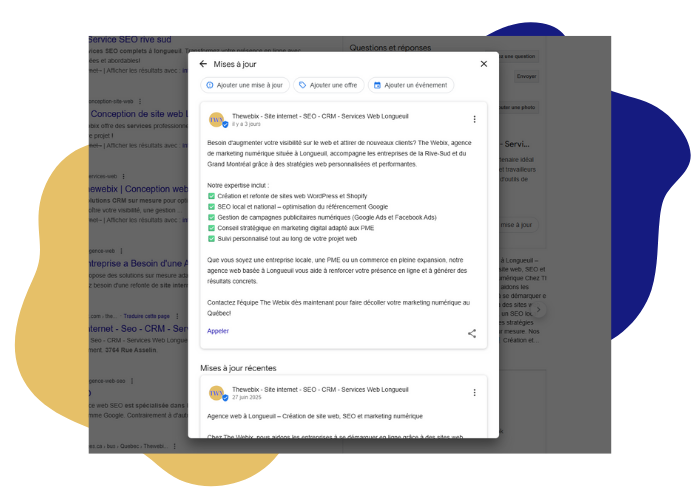 Publications sur la fiche google - mise à jour de fiche google my business - SEO local